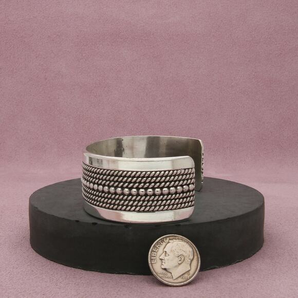 navajo sterling silver ron yazzie beaded & braided cuff bracelet size 6.75in - Picture 2 of 3